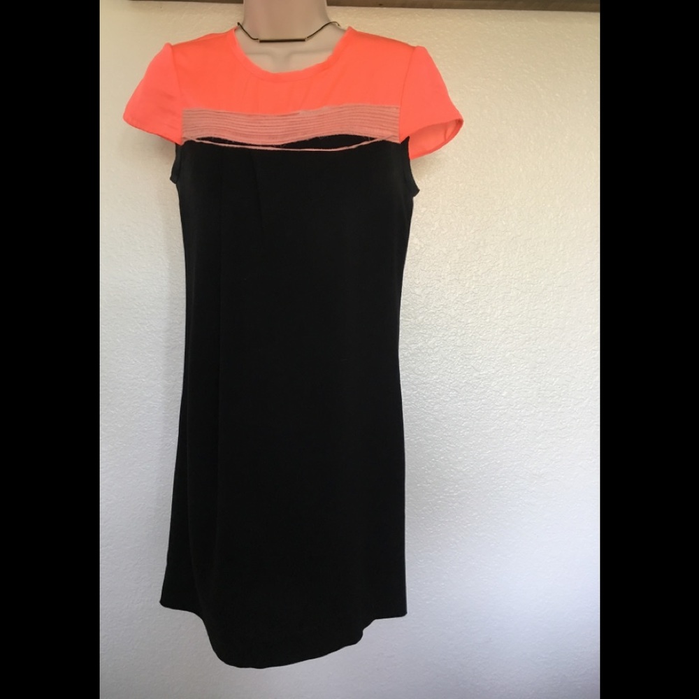 MAJE French Black Neon Peach Mini Dress